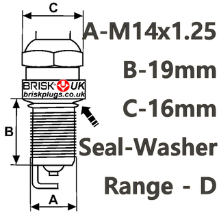 Brisk Spark plugs size m14 x 1.25 19mm long hex 16mm type D