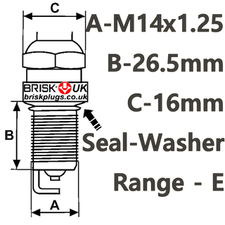 Brisk Spark plugs size m14 x 1.25 26.5mm long hex 16mm type E