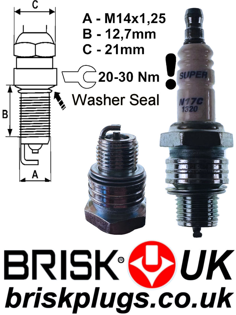 N17C Brisk Super Spark Plugs, For Classic Engines No Resistor Plugs ...