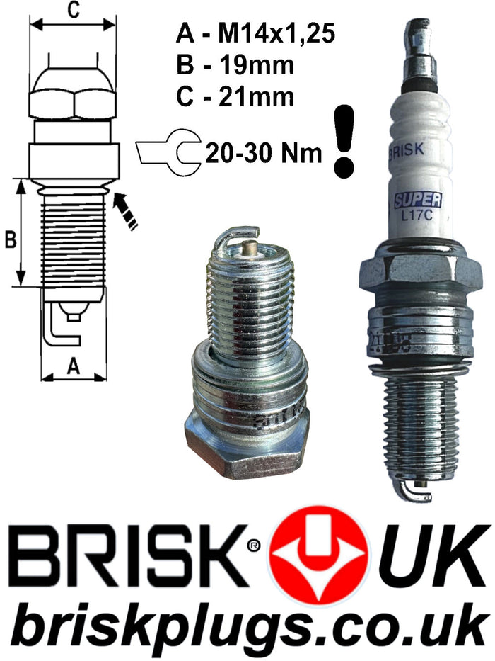 L17C Brisk Super Spark Plugs, For Classic Engines No Resistor Plugs