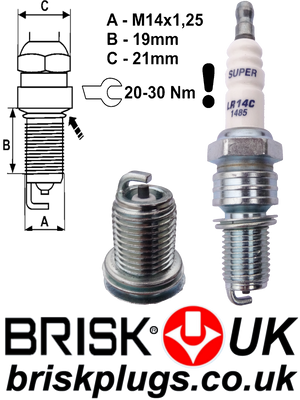 LR14C Brisk Super Spark Plugs, performance upgrade, copper electrode