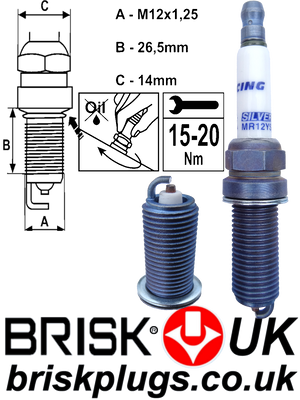 MR12YS Racing Spark Plugs, Brisk Silver, for Nitrous, LPG, CNG, E85, Race Fuel
