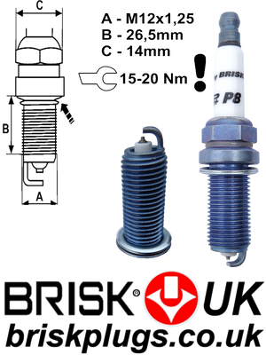P8 Spark Plugs Brisk LPG, CNG, GPL, Methane, E85, Nitro, Nitrous Oxide, Plugs